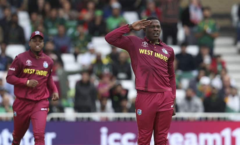 Sheldon Cottrell with his trademark salute celebrations during the World Cup. AP