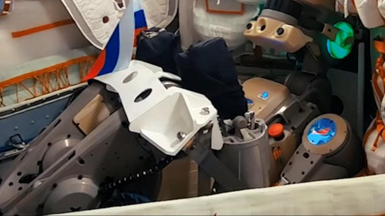 The Russian humanoid robot FEDOR being loaded into the spacecraft. image credit:Twitter