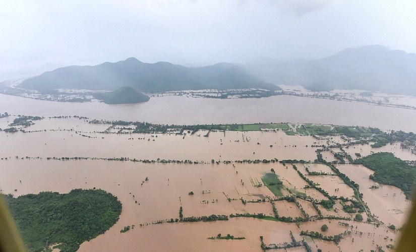 Aerial view of the flood affected area in Andhra Pradesh during a survey conducted by Andhra Pradesh Chief Minister YS Jaganmohan Reddy. PTI