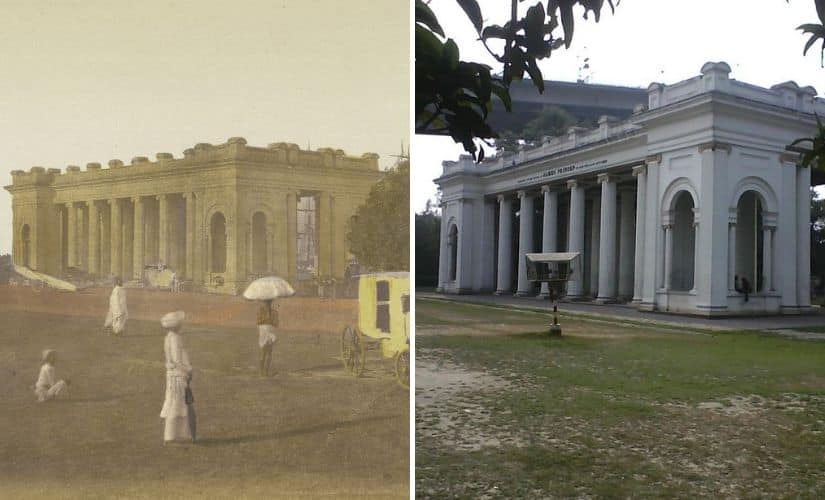 Then and now — Left: Prinsep Ghat, Calcutta, circa 1851-52 (Image courtesy: The British Library, UK. As used in the University of Liverpool-Jadavpur University Timescape app) | Right: Prinsep Ghat, Kolkata, 2010 (Image courtesy: Wikimedia Commons)