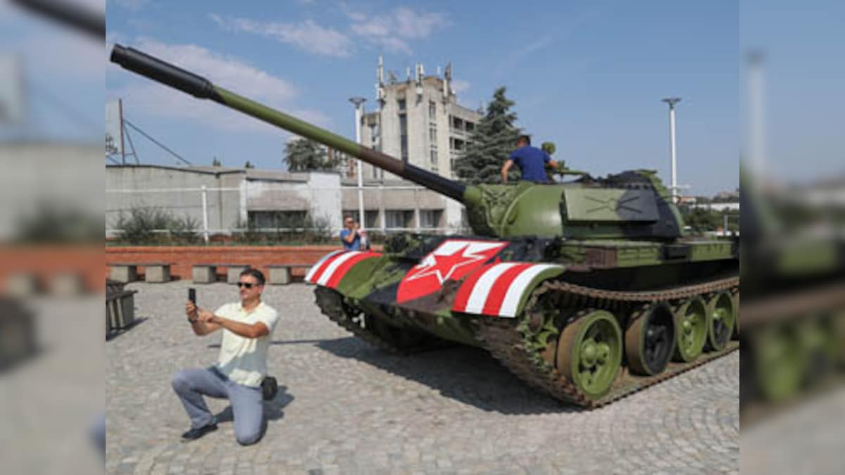 Red Star Belgrade fans park tank at soccer stadium - Sports