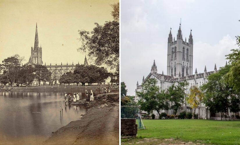 Then and now — Right: St Paul's Cathedral, Calcutta, 1860s