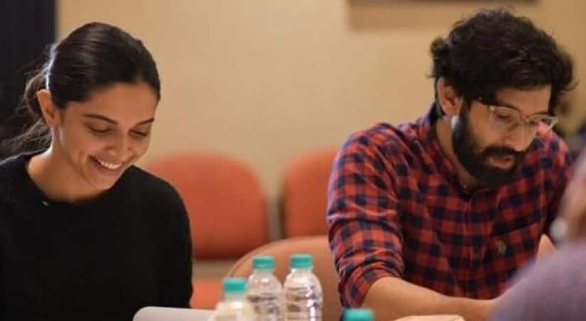 Vikrant Massey with Chhapaak co-star Deepika Padukone during a table-read. Image via Twitter
