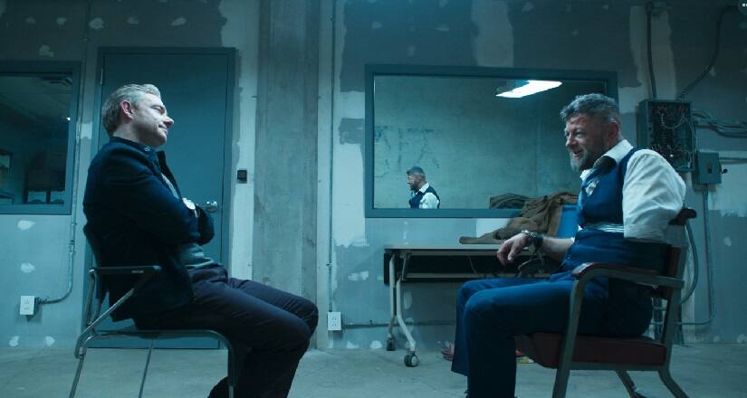 Martin Freeman and Andy Serkis in a still from Black Panther. Image from Twitter