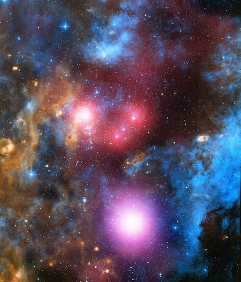 Cygnus OB2 has massive stars that only last a few million years. During the star's lifetimes, they blast large amounts of high-energy winds into their surroundings which collide or produce shocks in the gas and dust around the stars. They produce large amounts of energy that produce X-ray emission that Chandra can detect. Image credit: NASA/CXC
