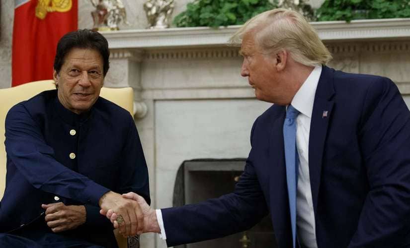 US president Donald Trump and Pakistan prime minister Imran Khan during a meeting in the Oval Office of the White House. AP