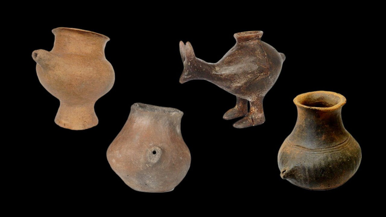 Some small clay vessels found at early European farming sites, such as these 3,200- to 2,800-year-old artifacts, may have been used to feed animal milk to human infants. image credit: KATHARINA REBAY-SALISBURY