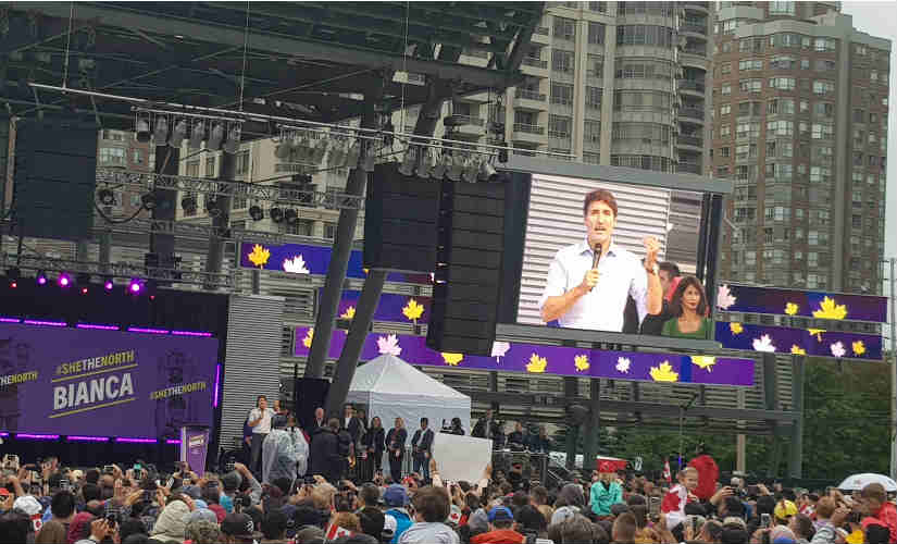 Prime Minister Justin Trudeau, spurred by Andreescu’s success and approaching elections, made an appearance at the Celebration Square. Image: Sundeep Misra