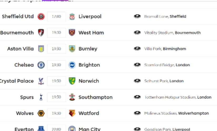 Fixtures for gameweek seven of the Premier League. Image courtesy: Premier League website