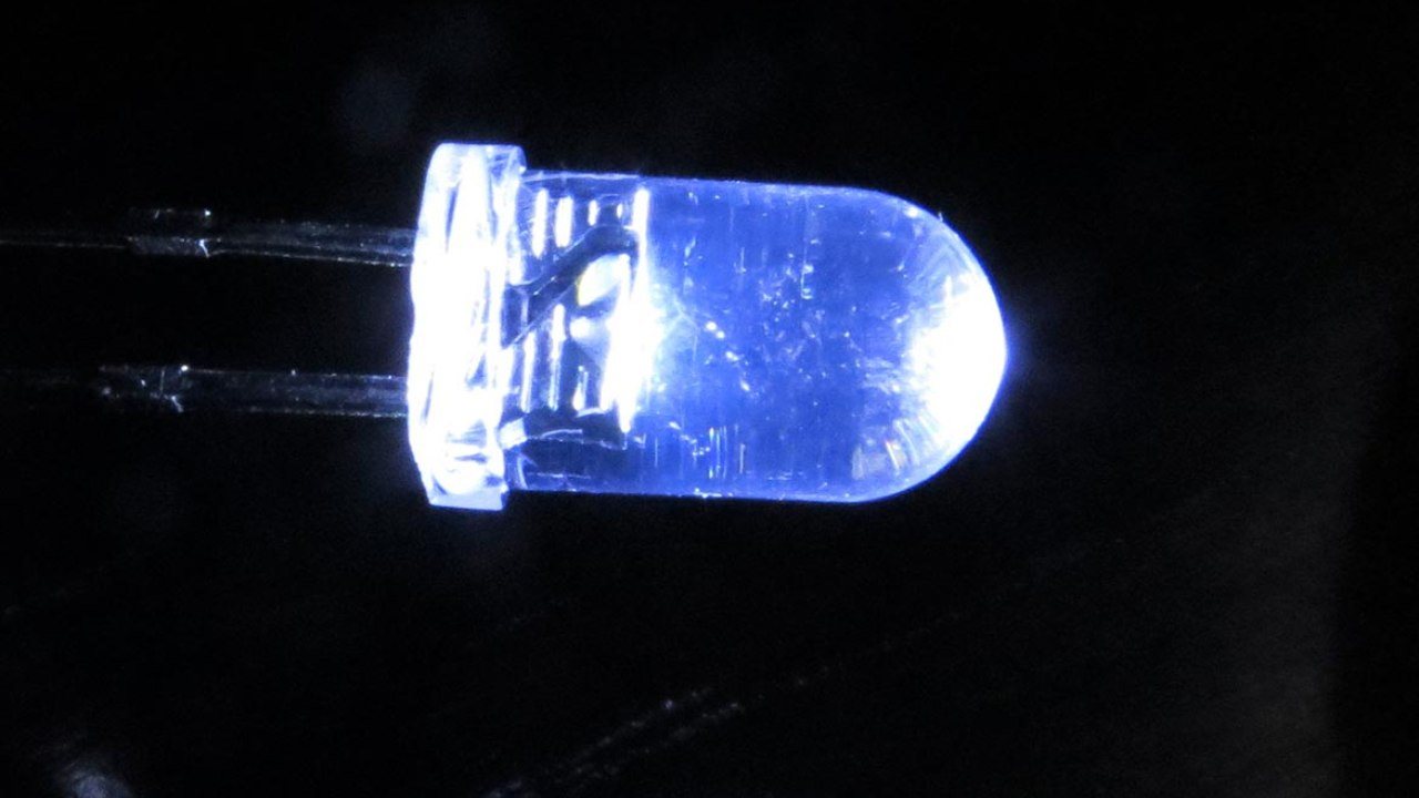 An LED illuminated by radiative space cooling. 