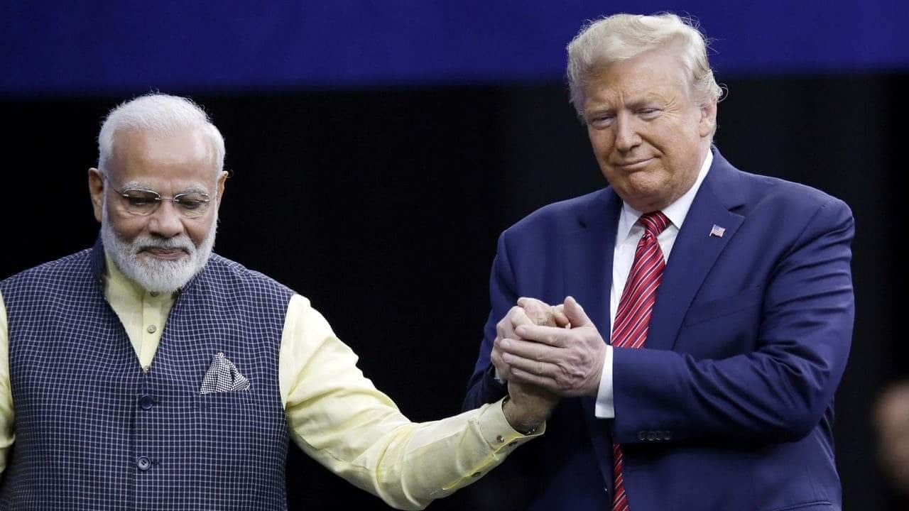 Houston: Prime Minister Narendra Modi and President Donald Trump shake hands after introductions during the 