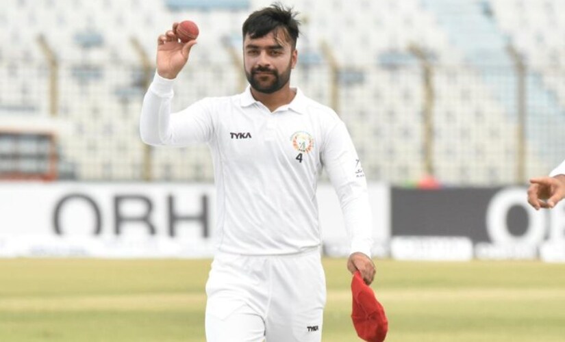 Youngest ever captain to win a Test, Rashid Khan, took 11 wickets in the match and even scored a vital half-century with the bat. Image courtesy: Twitter @ICC