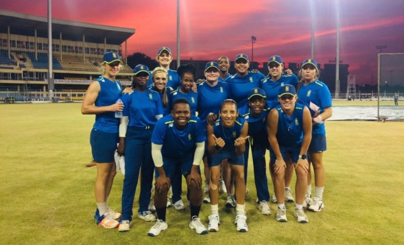 The South African team poses for a photo during practice. Image courtesy: Twitter @officialCSA