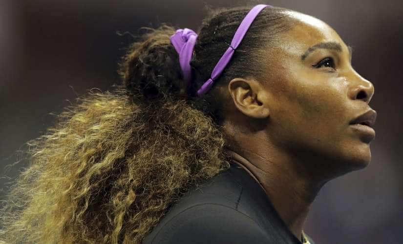 Serena Williams prepares to serve to Elina Svitolina during their US Open semi-final. AP Photo