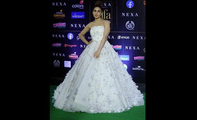 Sara Ali Khan dressed in a Gaurav Gupta ensemble and finished off her look in a high bun and simple studs | Sachin Gokhale