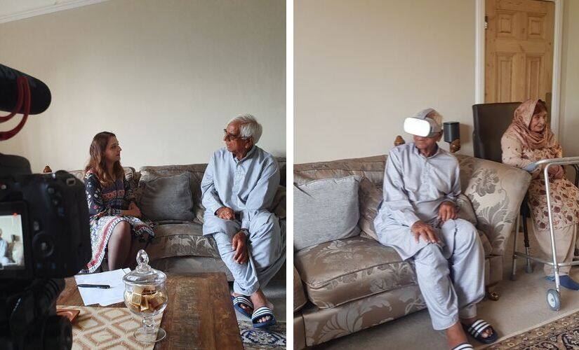 Bahadur Ali Pambra and Jannat Bibi use the VR headset.