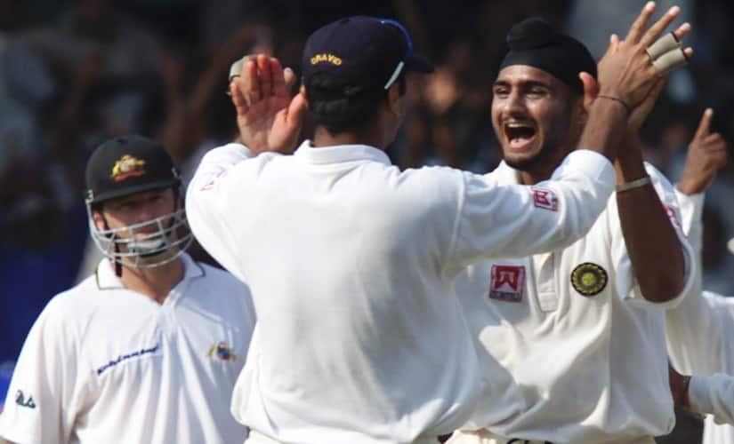Harbhajan Singh celebrating a wicket in the second Test against Australia in 2001. Reuters