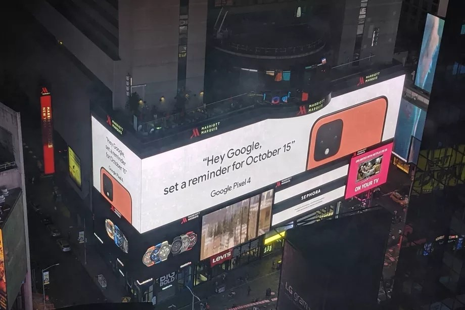 Made by Google event ad in Times Square. Image: LousyTX/Reddit.