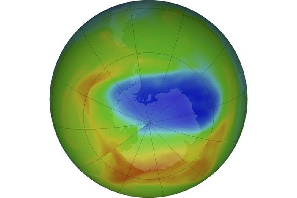This image from NASA shows a map of a hole in the ozone layer over Antarctica. Image credit: NASA/ AP