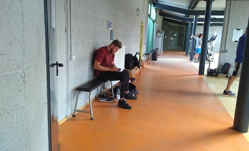 In the middle of a training session, Andreas Hofmann takes a break to strike off items from the to-do list he’s made himself. Image: Amit Kamath