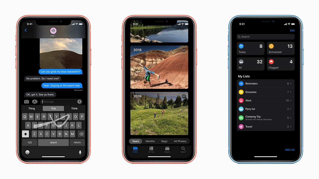 iOS 13 introduces some much-needed quality of life improvements, and a tonne of bugs. Image: Apple