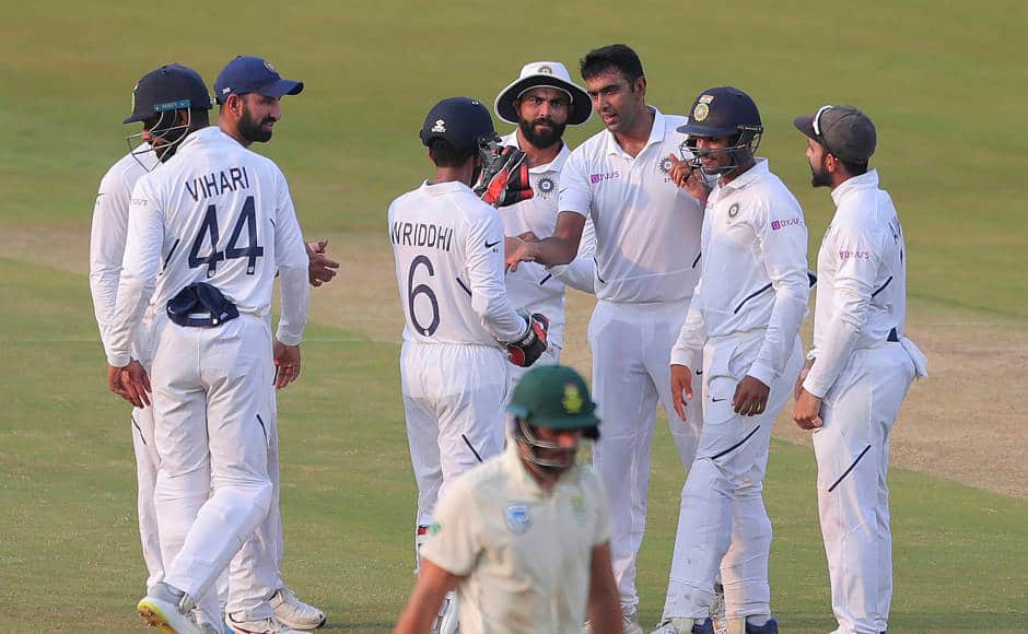 Proteas opener Aiden Markram walks back after being dismissed by R Ashwin. AP 