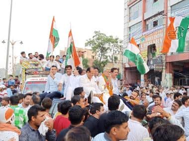 The Congress celebrating its victory in Rohtak seat, Sat Singh