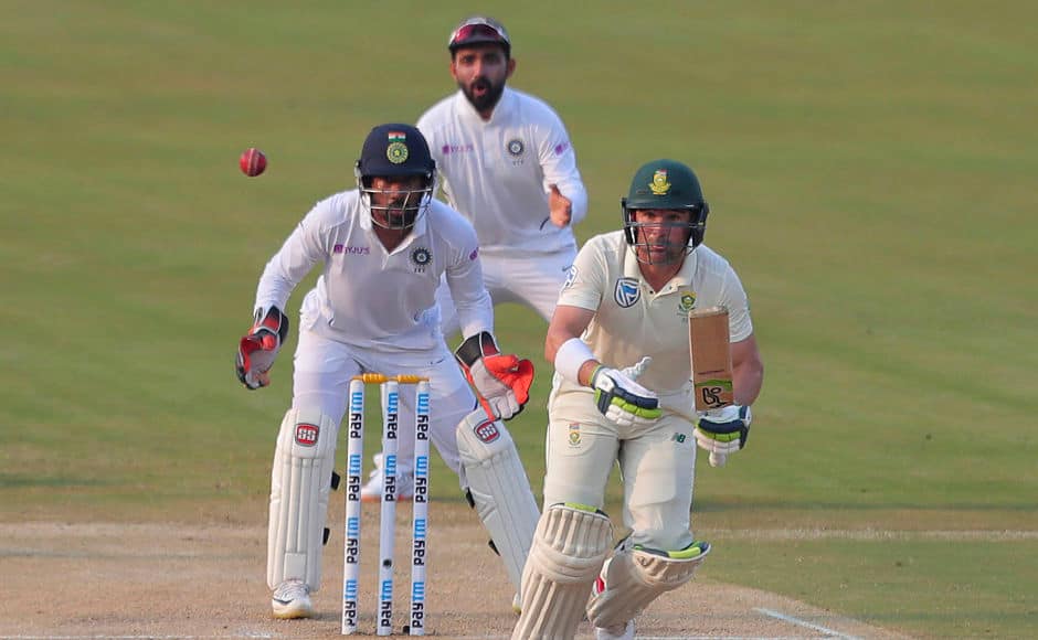 South Africa’s Dean Elgar in action. The opening batsman is currently unbeaten along with Temba Bavuma at the other end, with the Proteas having scored 39-3 so far. They still trail India by 463 runs. AP 