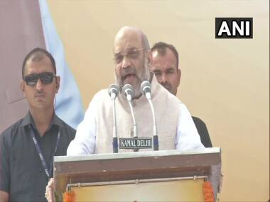 Amit Shah speaking during during 'Gandhi Sankalp Yatra' in Delhi on Wednesday. ANI