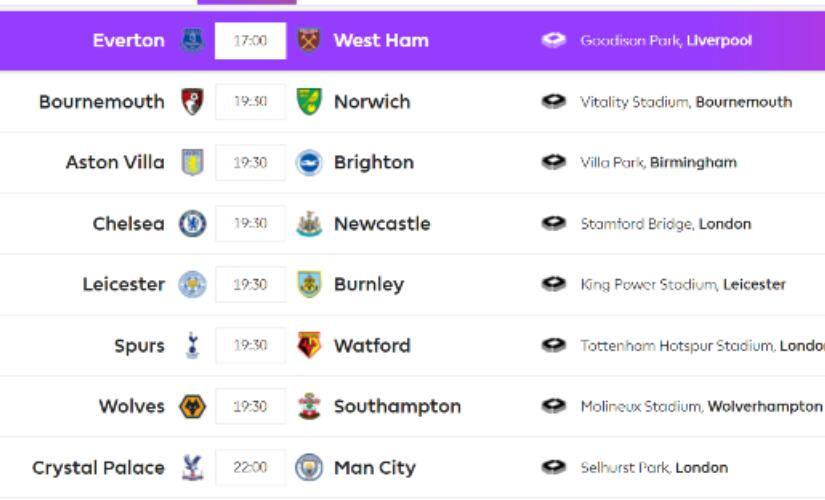FPL gameweek 9 fixtures. Image: Premier League official website