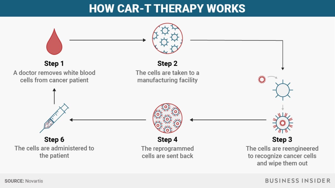 A flow diagram explaining how CAR-T therapy works. Image: Novartis