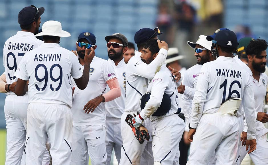 Virat Kohli and Co celebrate their win over South Africa, thereby leading the three-match series 2-0. India have retained the Freedom Trophy following this win. AFP