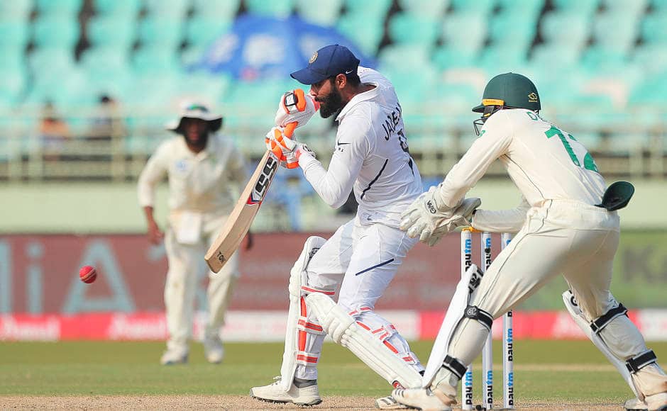 Ravindra Jadeja played a 45-ball knock of 30 runs as India declared their first innings at 502-7. AP 