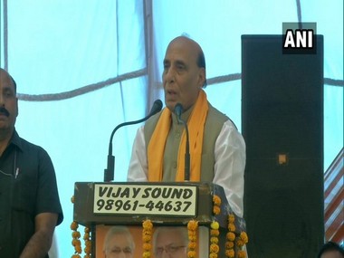 'Statements by Congress leaders only strengthen Pakistan': Rajnath Singh defends shastra puja of Rafale jet at rally in Haryana's Karnal 'Statements by Congress leaders only strengthen Pakistan': Rajnath Singh defends shastra puja of Rafale jet at rally in Haryana's Karnal