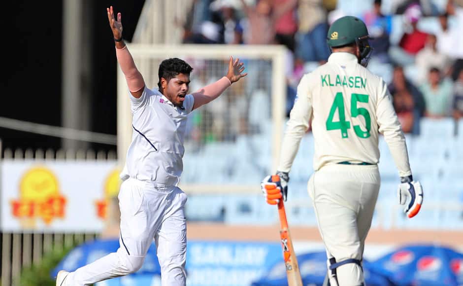 Umesh Yadav is in an ecstatic mood after dismissing Heinrich Klaasen. AP 
