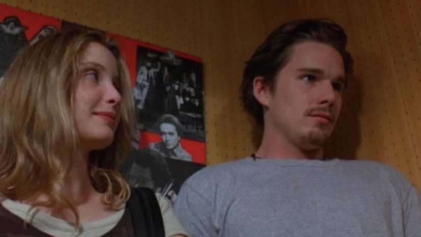 Julie Delphy and Ethan Hawke in Before Sunrise. Image from Twitter