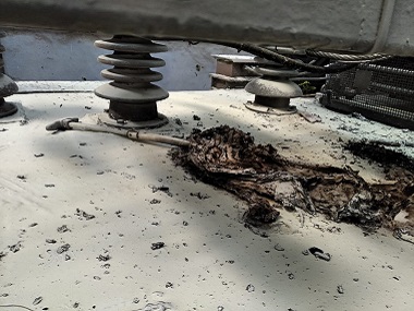 Pantograph of Mumbai's CSMT-Panvel local catches fire at Vashi station after man throws bag at overhead cables; no injury reported Pantograph of Mumbai's CSMT-Panvel local catches fire at Vashi station after man throws bag at overhead cables; no injury reported