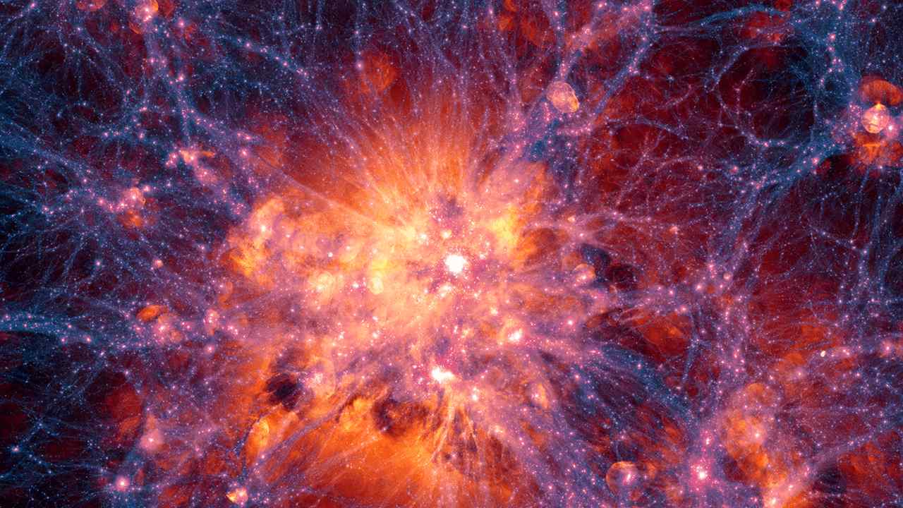 The universe is home to a dizzying number of stars and planets. But the vast bulk of the universe is thought to be invisible dark matter. image credit: Illustris Collaboration, CC BY-NC