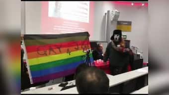 Masked volunteers carrying rainbow banner disrupt London event criticising abrogation of Article 370 in J&K