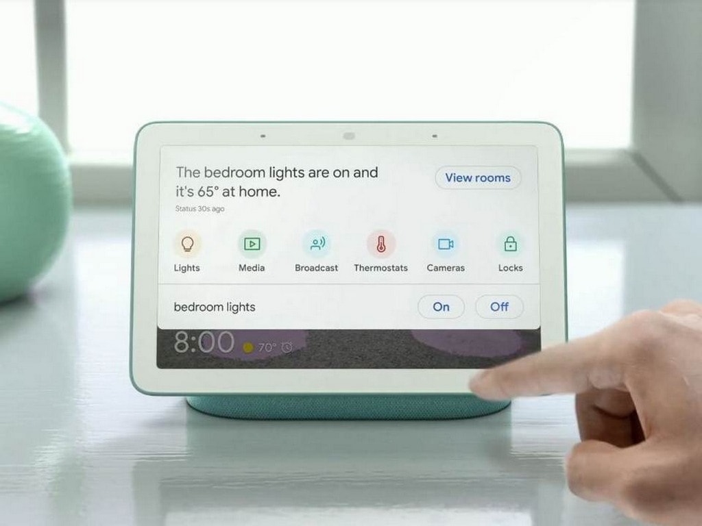 The Google Nest Hub comes with a 7-inch touchscreen panel.