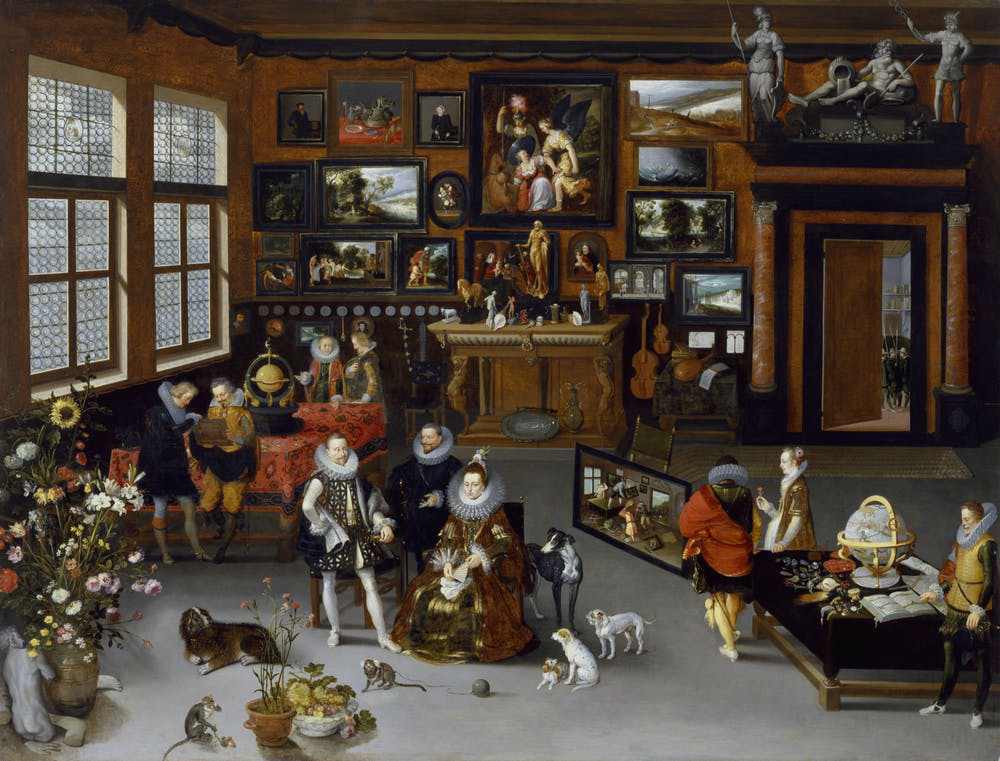 A version of Drebbel’s automaton sits on the table by the window in this scene of a collection. image credit: Hieronymous Francken II and Brueghel the Elder