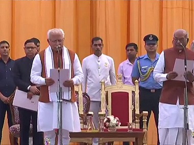 Haryana government formation: Manohar Lal Khattar sworn in as CM for second innings; JJP's Dushyant Chautala takes oath as deputy CM Haryana government formation: Manohar Lal Khattar sworn in as CM for second innings; JJP's Dushyant Chautala takes oath as deputy CM