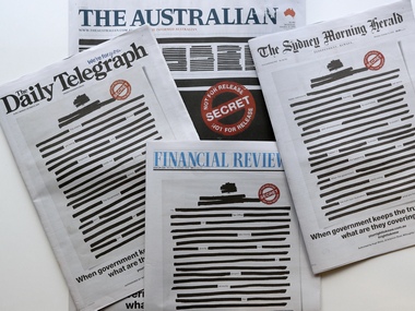 Australian newspapers censor front pages in protest against govt secrecy, crackdown of press freedom Australian newspapers censor front pages in protest against govt secrecy, crackdown of press freedom