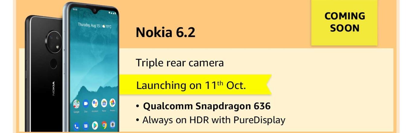 Nokia 6.2 teased on Amazon website.
