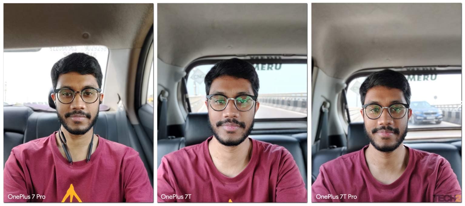 Images captured from three different devices in the selfie portrait mode. Image: tech2/Abhijit Dey.