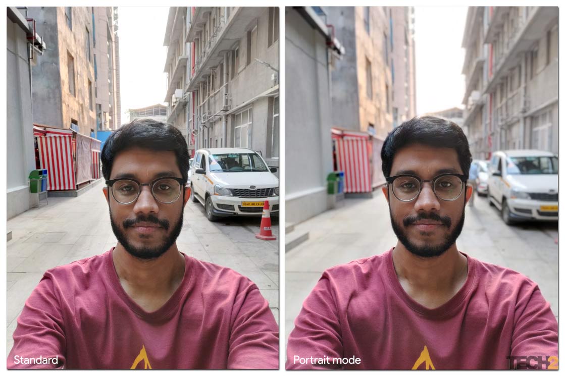 Portrait mode shot comparison in daylight. Image: tech2/Abhijit Dey.