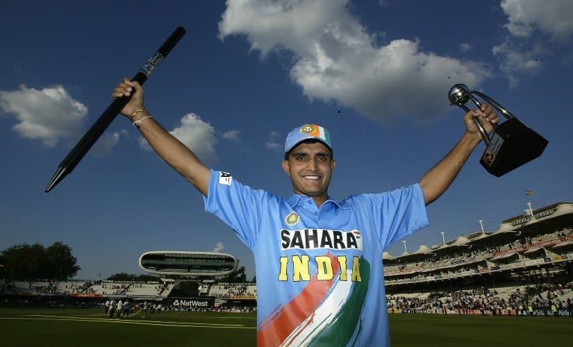 Sourav Ganguly celebrates with the Natwest 2002 ODI trophy. Gettyimages