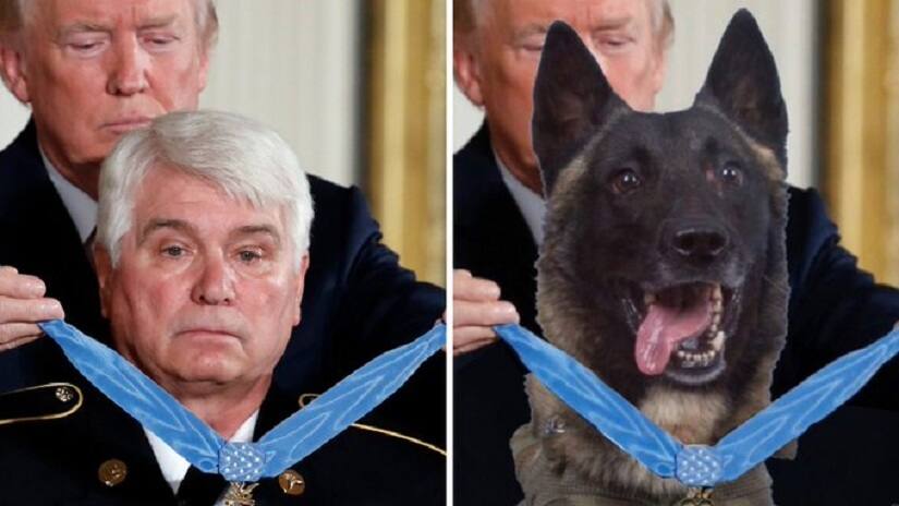 (left) The original Associated Press photograph from 201; (right) the faked image tweeted by Donald Trump