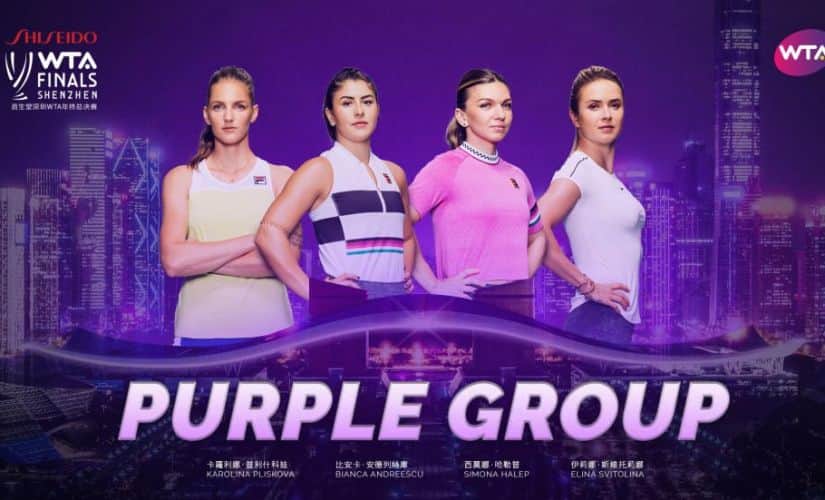 WTA Finals' Purple Group consists of Karolina Pliskova, Bianca Andreescu, Simona Halep and Elina Svitolina. Image: WTA
