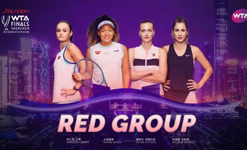 WTA Finals' Red Group consists of Ashleigh Barty, Naomi Osaka, Petra Kvitova and Belinda Bencic. Image: WTA